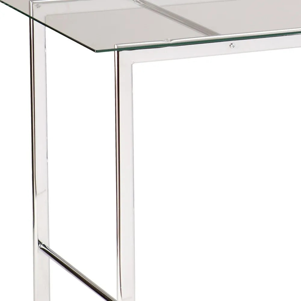 HMS 47" Writing Desk with Clear Silver Glass and Metal desksk - Loft&Timber