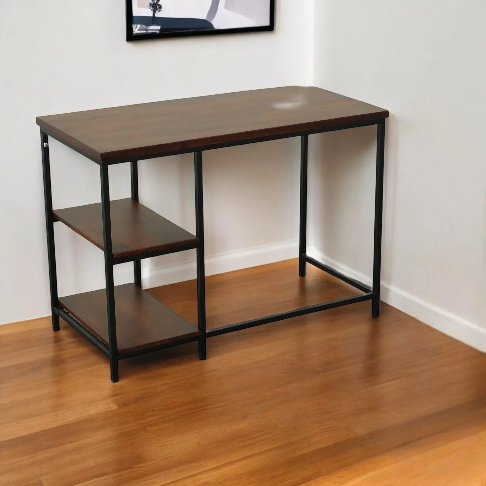 HMS 42" Chestnut and Black Solid Wood and Metal Desk - Loft&Timber