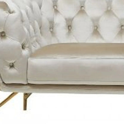 HMS 88" Beige Velvet Chesterfield Loveseat - Loft&Timber