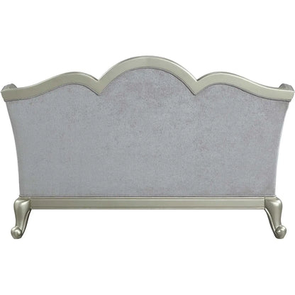 HMS 66" Light Gray and Champagne Damask Loveseat and Toss Pillows - Loft&Timber