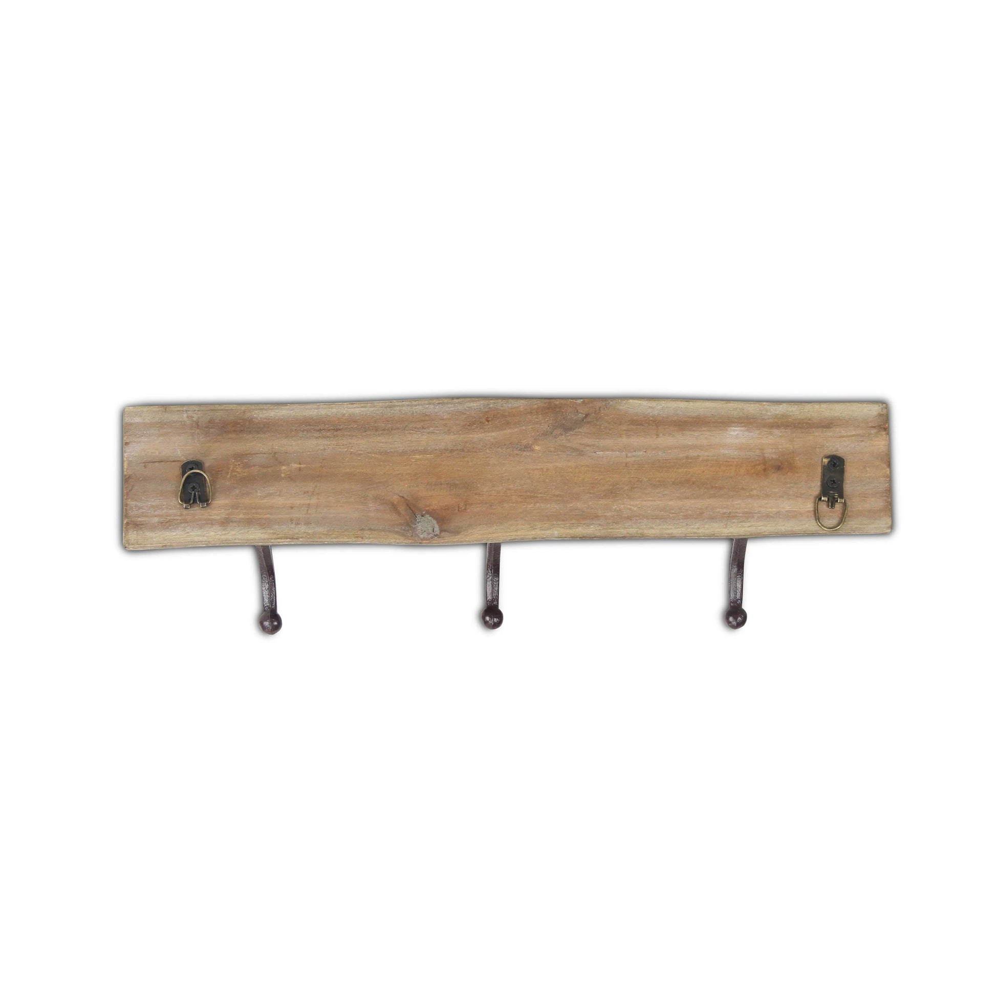 HMS 19" Rustic Brown Live Edge Wood Three Hook Wall Mount - Loft&Timber