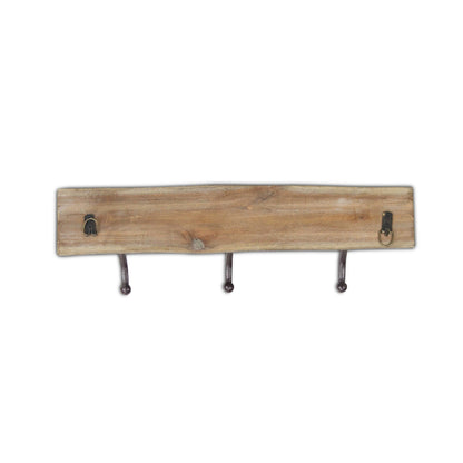 HMS 19" Rustic Brown Live Edge Wood Three Hook Wall Mount - Loft&Timber