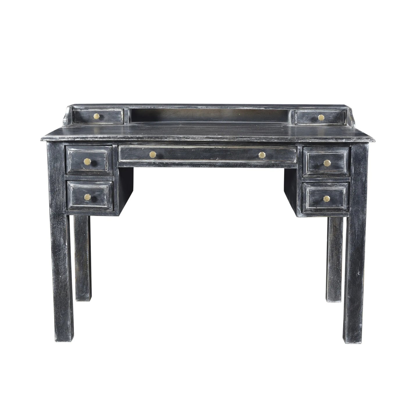 HMS 46" Solid Black Wood Writing Desk with Seven Drawers - Loft&Timber