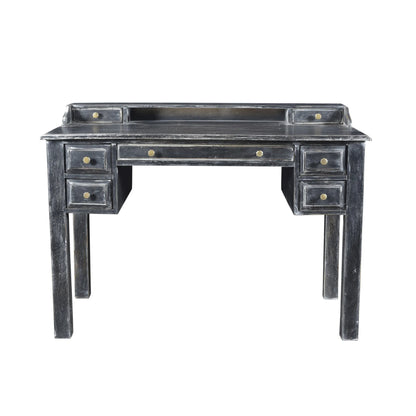 HMS 46" Solid Black Wood Writing Desk with Seven Drawers - Loft&Timber