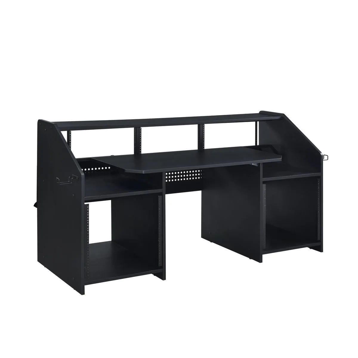 HMS 71" Black Desk Foldable Wooden Computer Table with Bookshelf - Loft&Timber