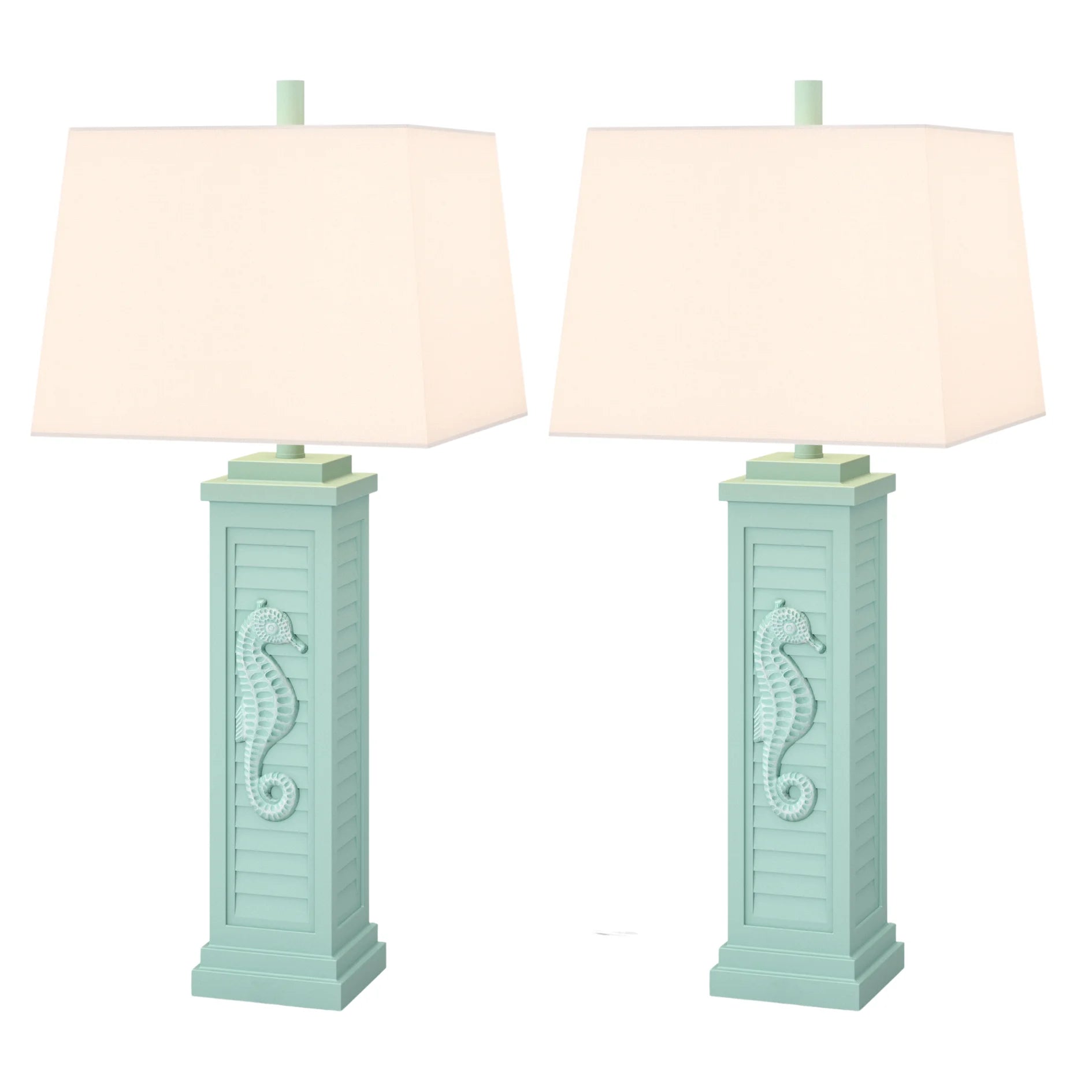 HMS Set of Two 32" Turquoise Seahorse Shutter USB Table Lamps with White Shade - Loft&Timber