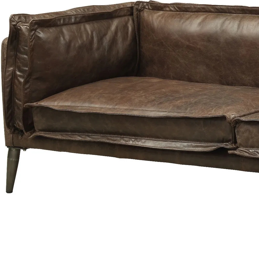 HMS 71" Top Grain Leather Loveseat in Chocolate and Silver - Loft&Timber