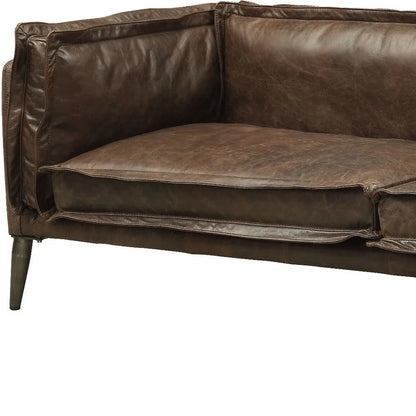 HMS 71" Top Grain Leather Loveseat in Chocolate and Silver - Loft&Timber