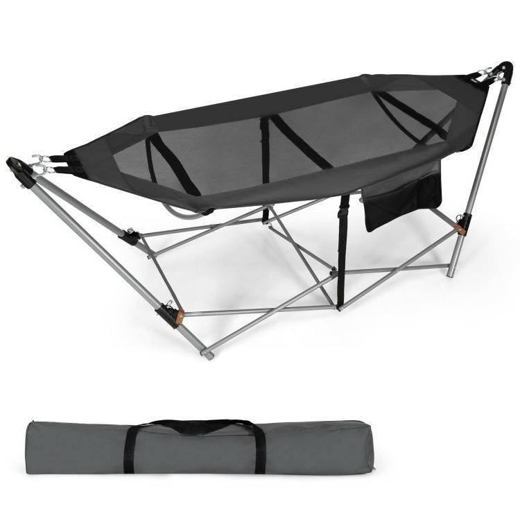Grey Portable Camping Foldable Hammock with Stand and Carry Case - Loft&Timber