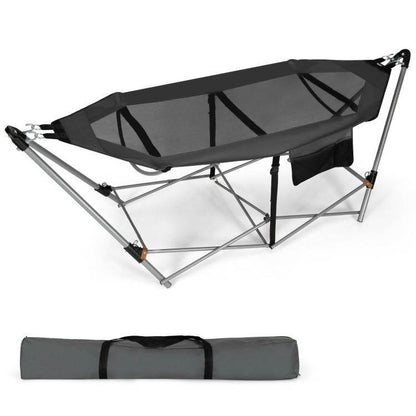 Grey Portable Camping Foldable Hammock with Stand and Carry Case - Loft&Timber