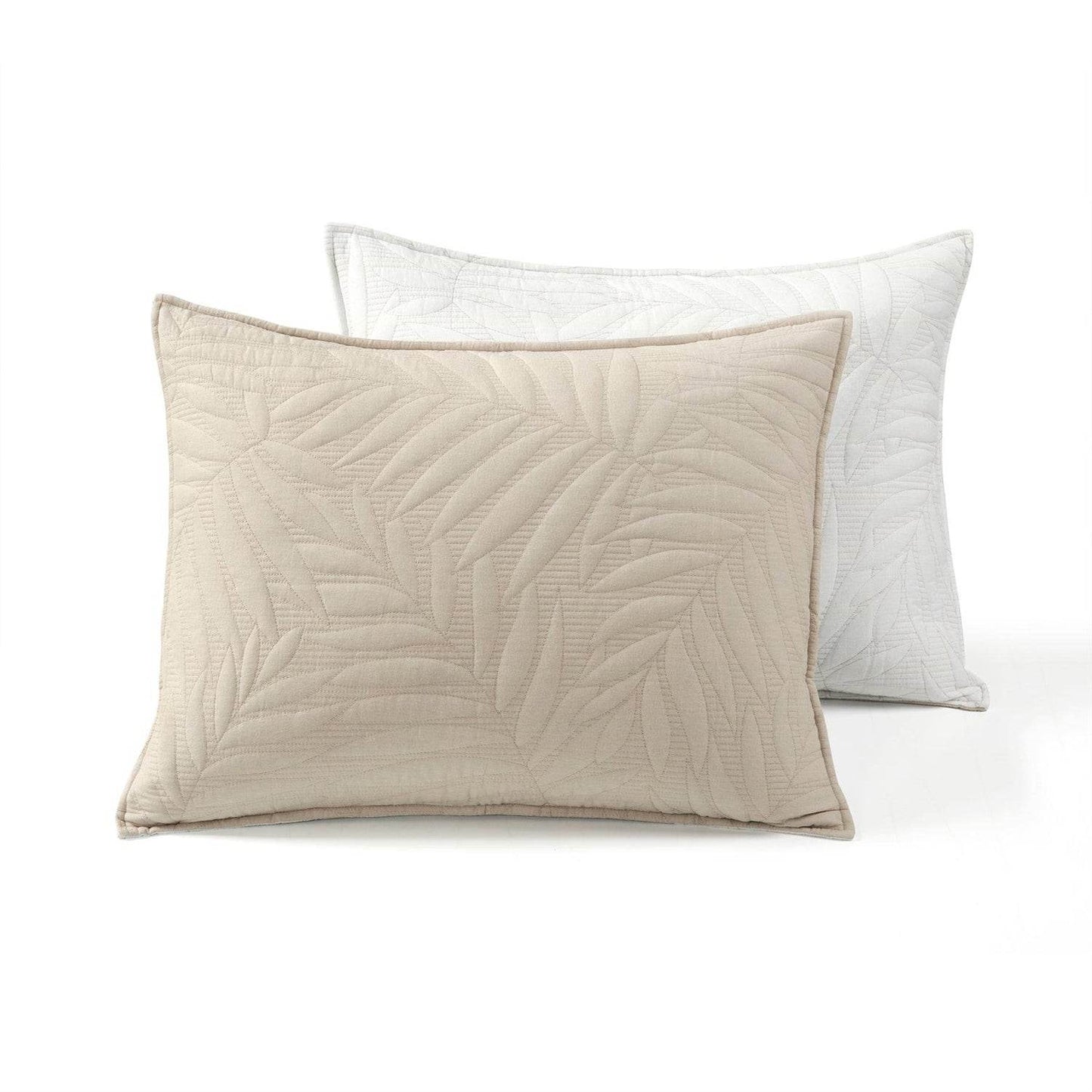 Full/Queen Lightweight Fern Leaf Reversible 3-PC White Beige Cotton Quilt Set - Loft&Timber