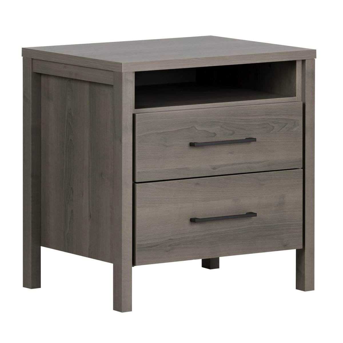 Modern Grey 2 Drawer Nightstand Cubby Storage Shelf - Loft&Timber