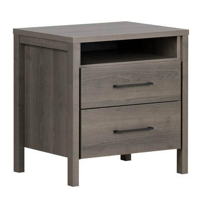 Modern Grey 2 Drawer Nightstand Cubby Storage Shelf - Loft&Timber