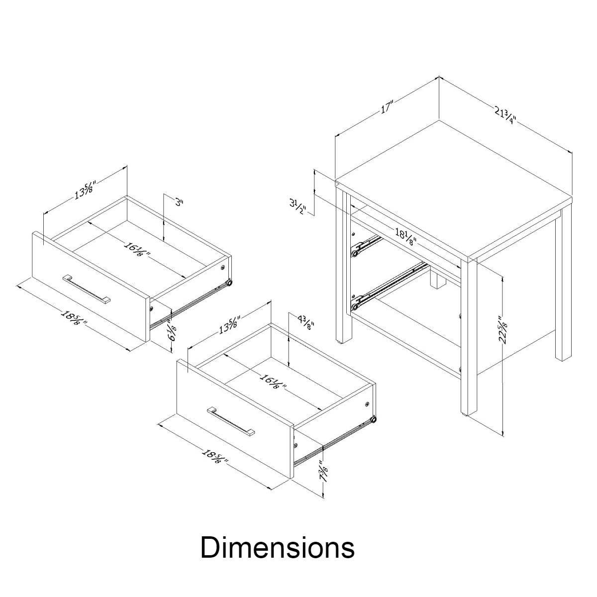 Modern Grey 2 Drawer Nightstand Cubby Storage Shelf - Loft&Timber
