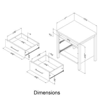 Modern Grey 2 Drawer Nightstand Cubby Storage Shelf - Loft&Timber