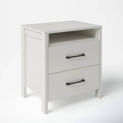 Modern 2-Drawer Nightstand with Open Shelf in Ivory Wood Finish - Loft&Timber