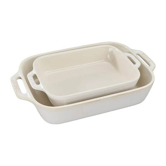 2 Piece Ceramic Stoneware Baking Dish Set in Ivory Cream Beige - Loft&Timber