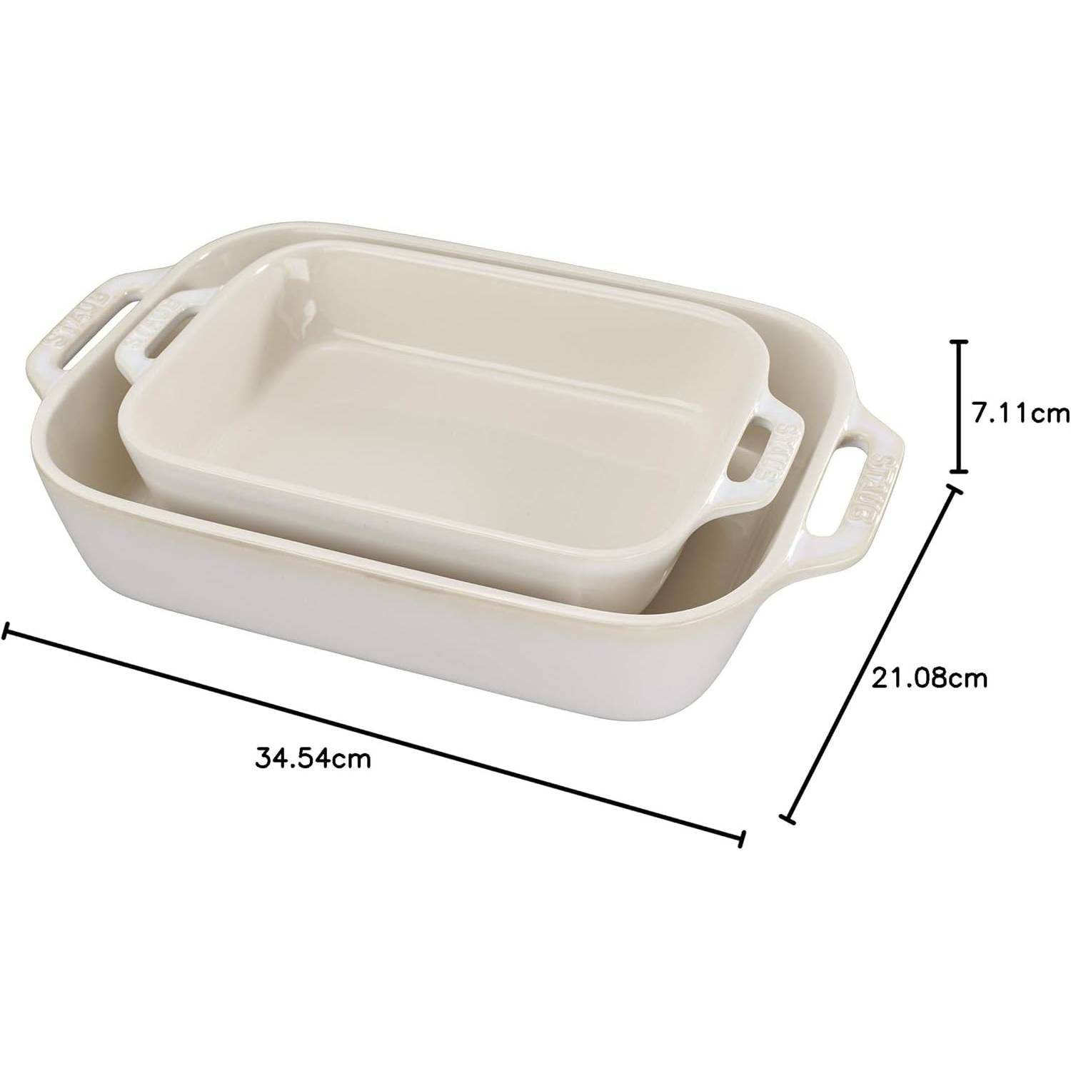 2 Piece Ceramic Stoneware Baking Dish Set in Ivory Cream Beige - Loft&Timber