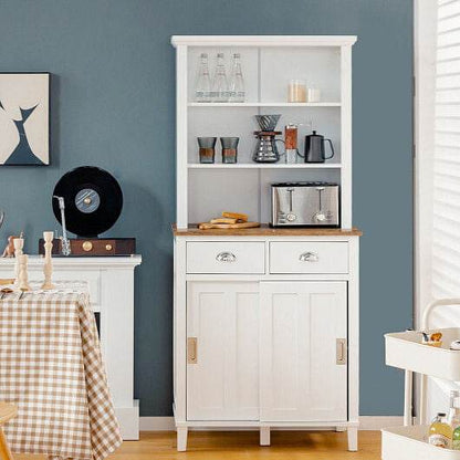 Freestanding Kitchen Pantry with Hutch Sliding Door and Drawer-White - Loft&Timber