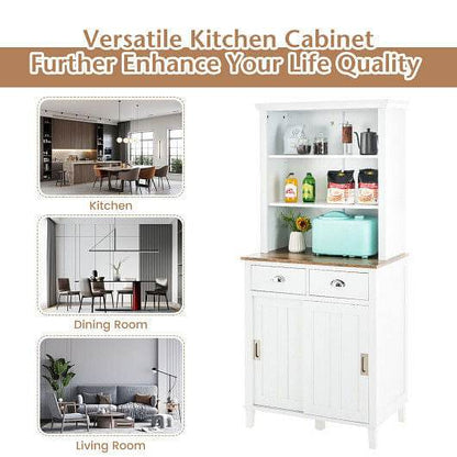 Freestanding Kitchen Pantry with Hutch Sliding Door and Drawer-White - Loft&Timber