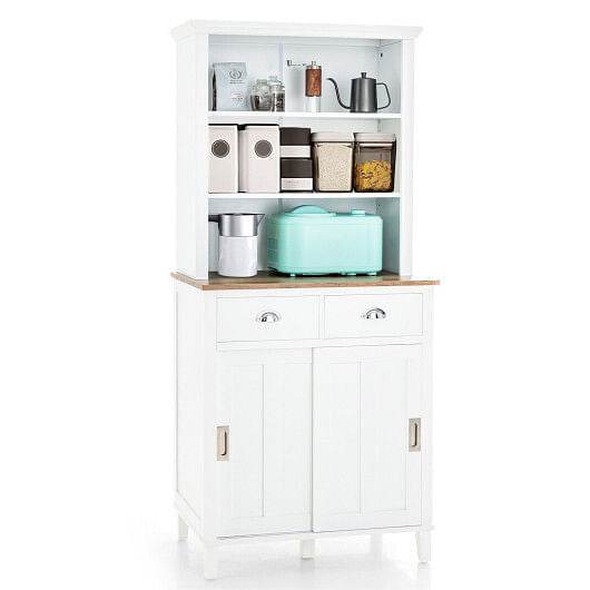 Freestanding Kitchen Pantry with Hutch Sliding Door and Drawer-White - Loft&Timber