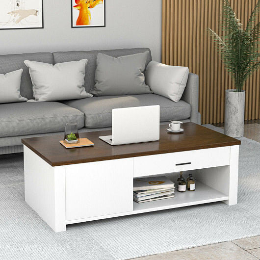 Modern Coffee Table with Front Back Drawers and Compartments for Living Room-1