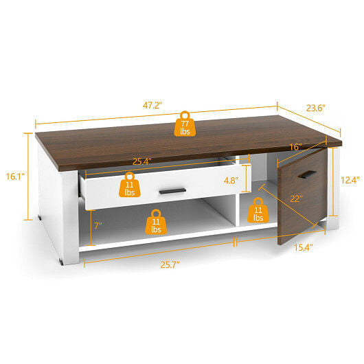 Modern Coffee Table with Front Back Drawers and Compartments for Living Room-4