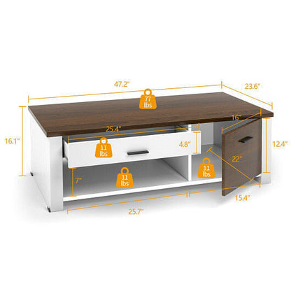 Modern Coffee Table with Front Back Drawers and Compartments for Living Room-4