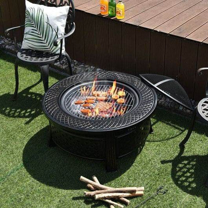 Outdoor Fire Pit with BBQ Grill and High-temp Resistance Finish - Loft&Timber