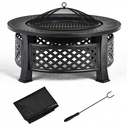 Outdoor Fire Pit with BBQ Grill and High-temp Resistance Finish - Loft&Timber
