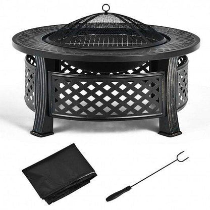 Outdoor Fire Pit with BBQ Grill and High-temp Resistance Finish - Loft&Timber