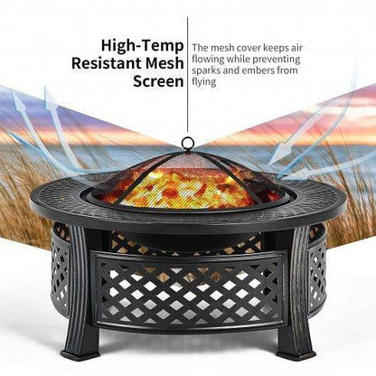 Outdoor Fire Pit with BBQ Grill and High-temp Resistance Finish - Loft&Timber