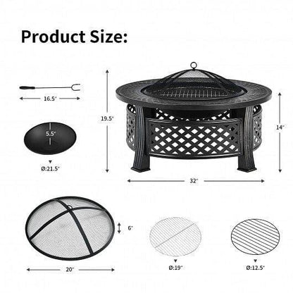 Outdoor Fire Pit with BBQ Grill and High-temp Resistance Finish - Loft&Timber