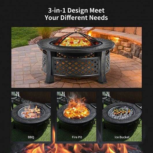 Outdoor Fire Pit with BBQ Grill and High-temp Resistance Finish - Loft&Timber