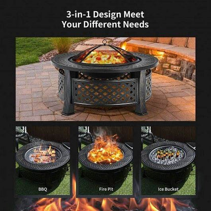 Outdoor Fire Pit with BBQ Grill and High-temp Resistance Finish - Loft&Timber