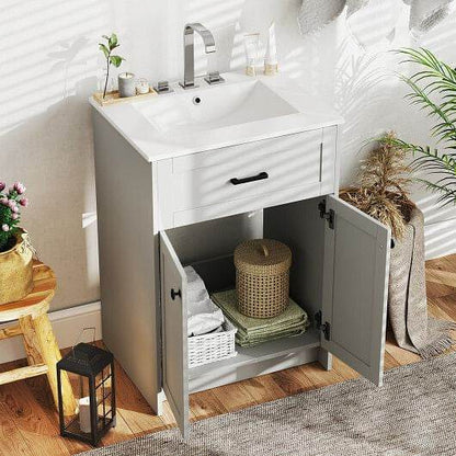 Bathroom Vanity Unit with Basin and 2 Doors-Gray - Loft&Timber