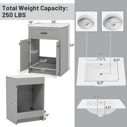 Bathroom Vanity Unit with Basin and 2 Doors-Gray - Loft&Timber