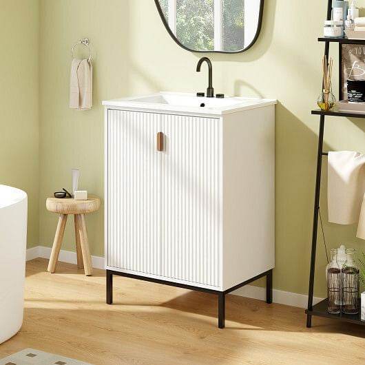 24 Inch Bathroom Vanity with Sink Combo and Adjustable Shelf-White - Loft&Timber