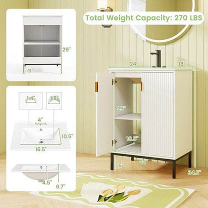 24 Inch Bathroom Vanity with Sink Combo and Adjustable Shelf-White - Loft&Timber
