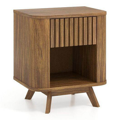 Mid-century Wood Nightstand with Drawer and Open Shelf-Walnut - Loft&Timber