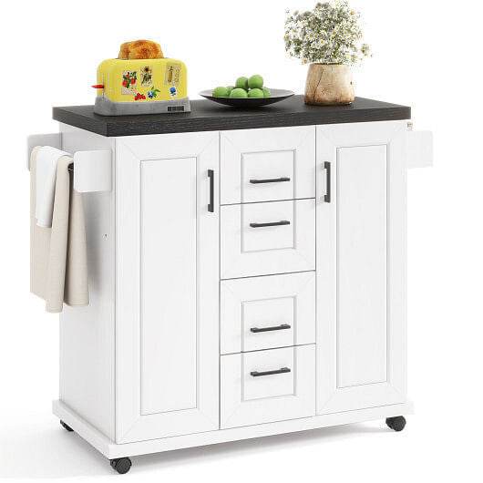 Rolling Kitchen Island Cart on Wheels with Storage Cabinets-White - Loft&Timber