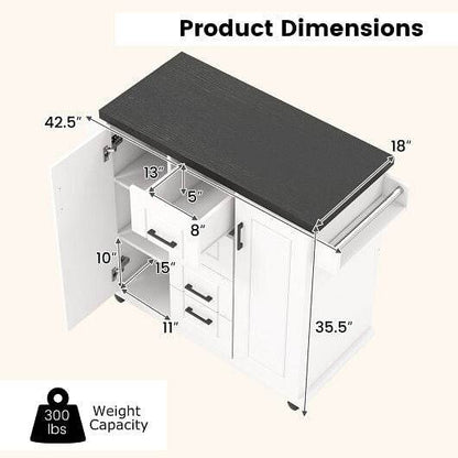 Rolling Kitchen Island Cart on Wheels with Storage Cabinets-White - Loft&Timber