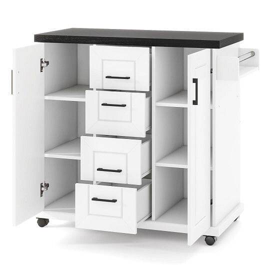 Rolling Kitchen Island Cart on Wheels with Storage Cabinets-White - Loft&Timber