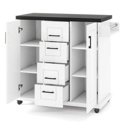 Rolling Kitchen Island Cart on Wheels with Storage Cabinets-White - Loft&Timber