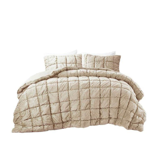 Full/Queen Beige Velvety Soft Down Alternative Comforter Set - Loft&Timber