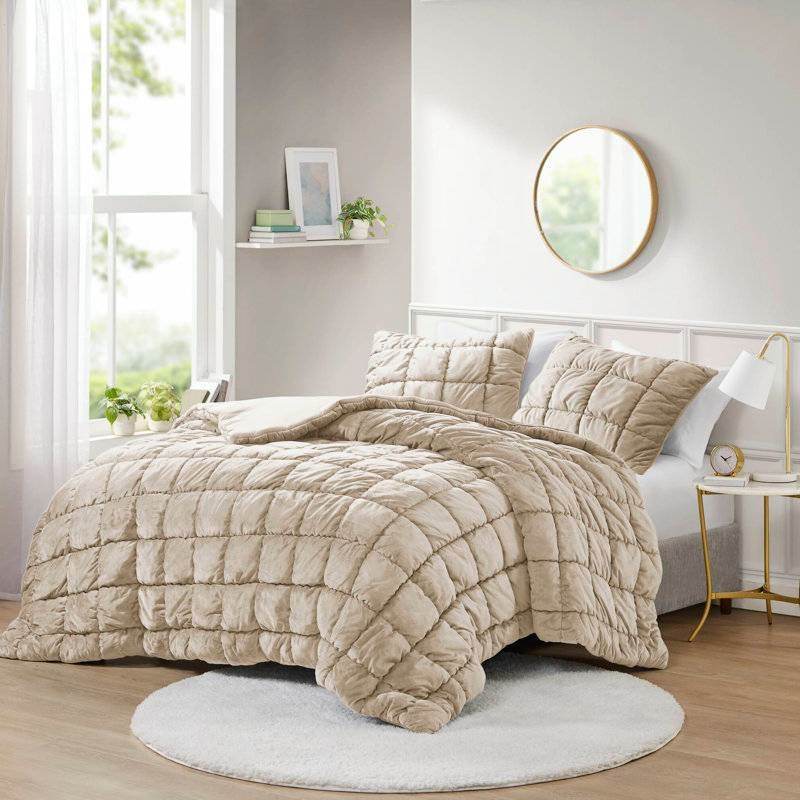 Full/Queen Beige Velvety Soft Down Alternative Comforter Set - Loft&Timber