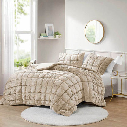Full/Queen Beige Velvety Soft Down Alternative Comforter Set - Loft&Timber
