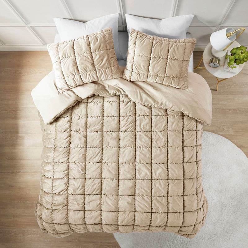 Full/Queen Beige Velvety Soft Down Alternative Comforter Set - Loft&Timber
