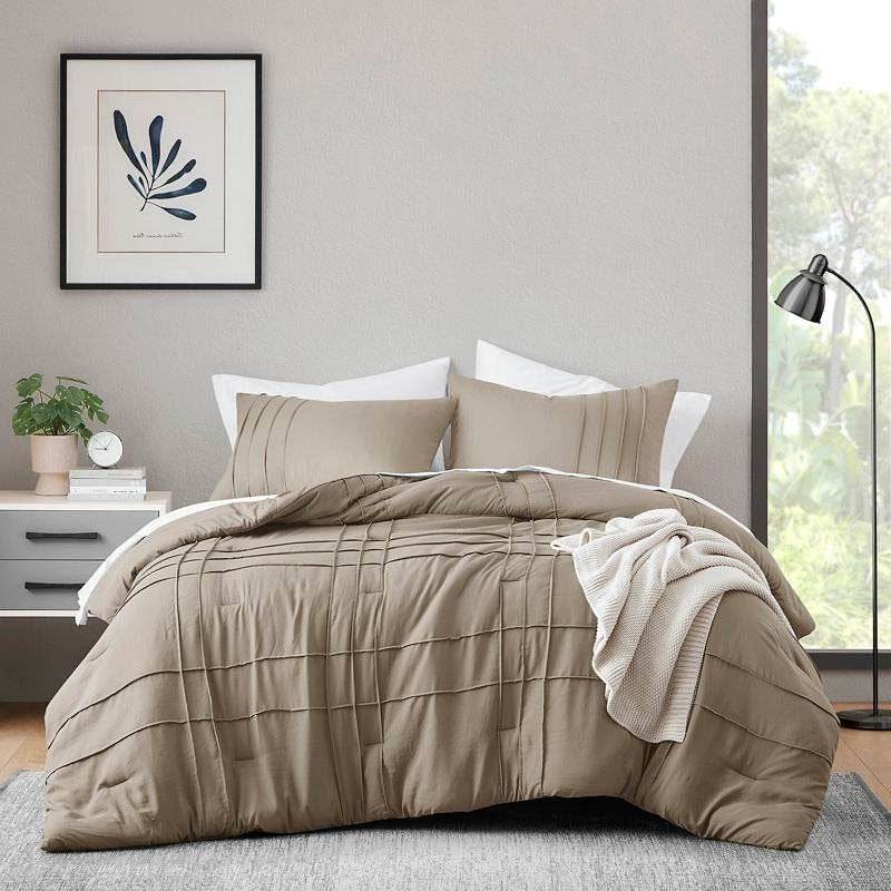 Queen size Microfiber Pleated Soft Lightweight Comforter Set Tan Khaki Taupe - Loft&Timber