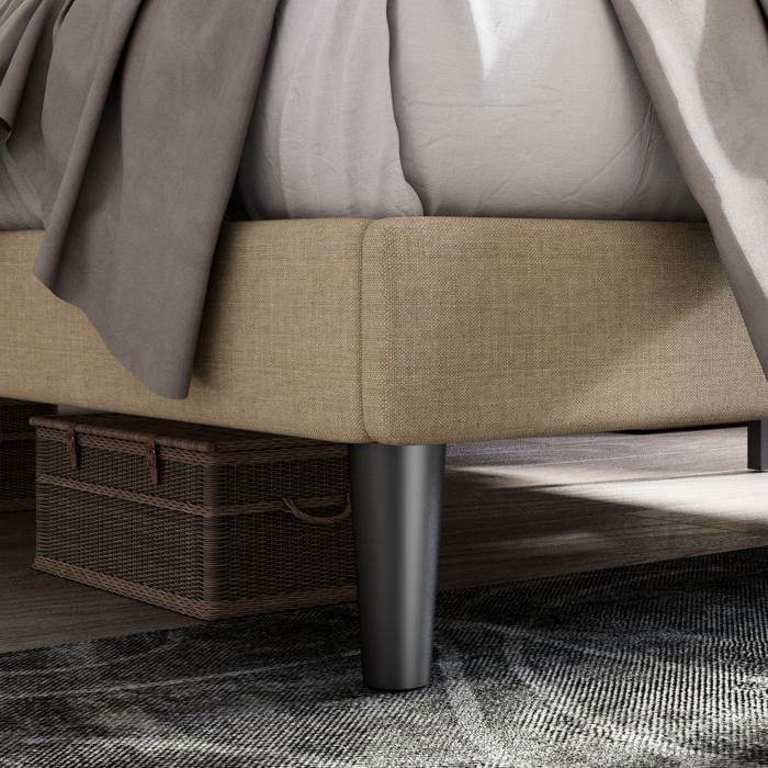 King Adjustable Height Platform Bed Frame with Beige Upholstered Headboard - Loft&Timber